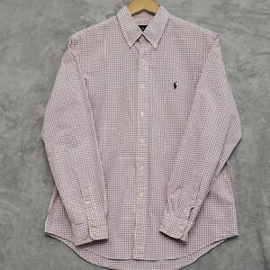 Ralph Lauren Men's Red and White Checkered Shirt Large